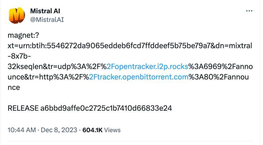 Mistral AI bucks release trend by dropping torrent link to new open source LLM